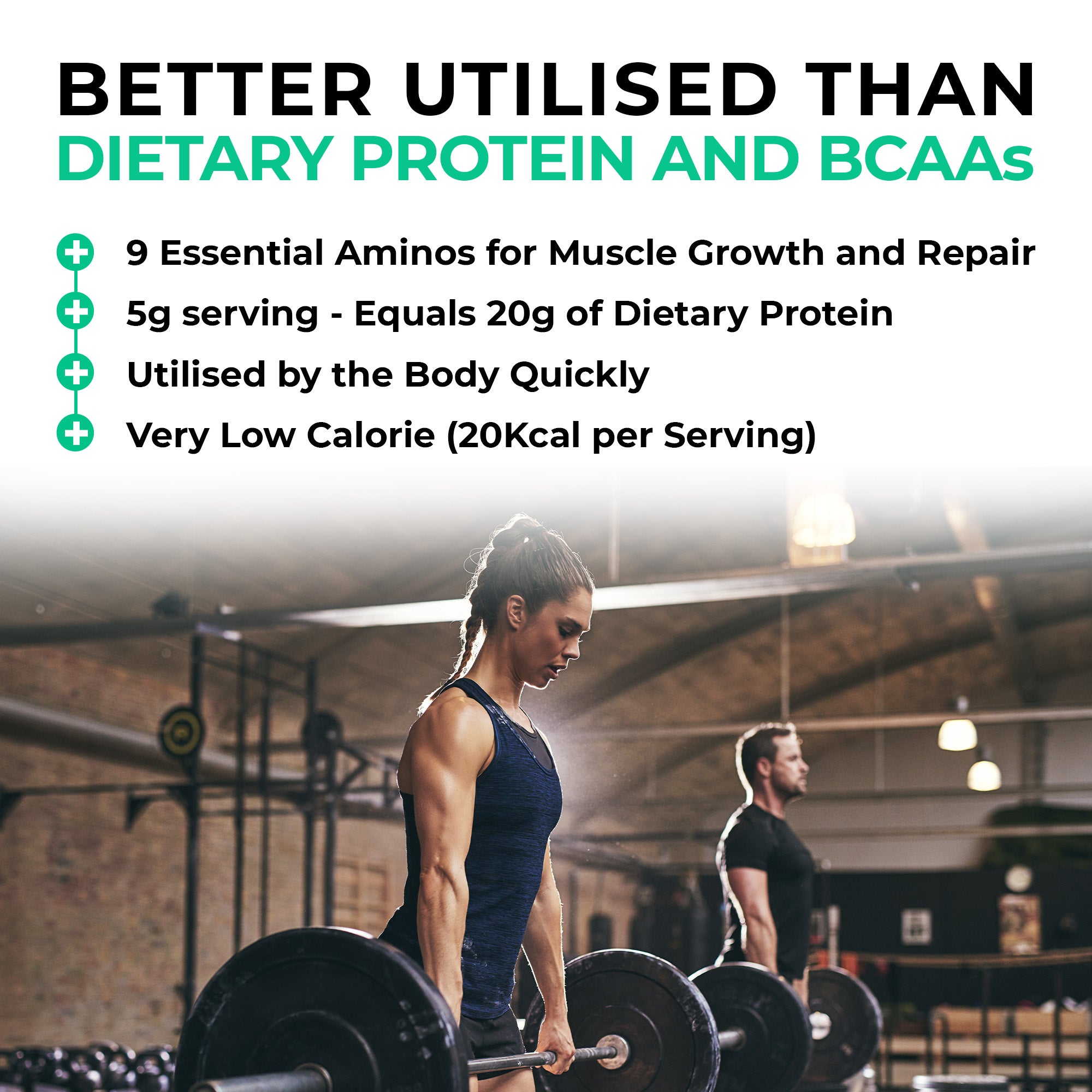 Woman lifting weights illustrating muscle preservation during weight loss with Love Life Supplements EAAs
