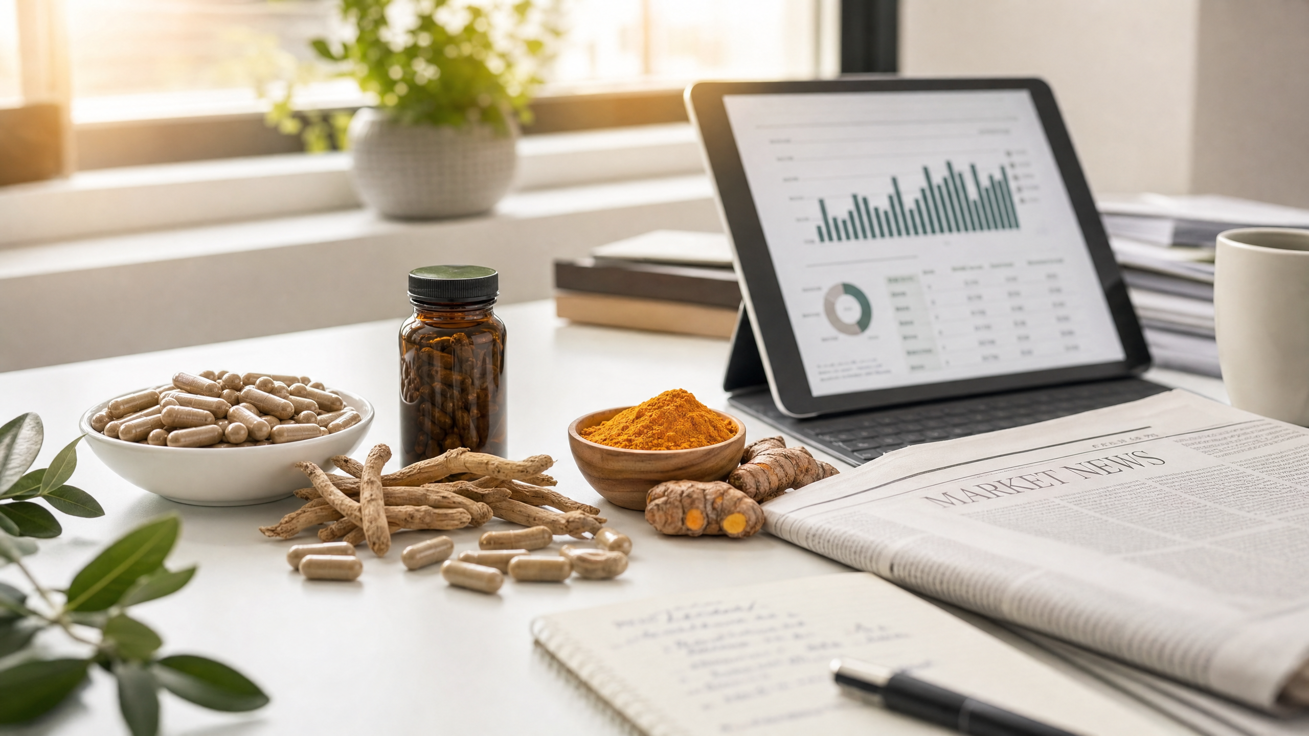 Supplement Industry Daily Briefing May 6 2026 - editorial workspace with botanical ingredients and market data