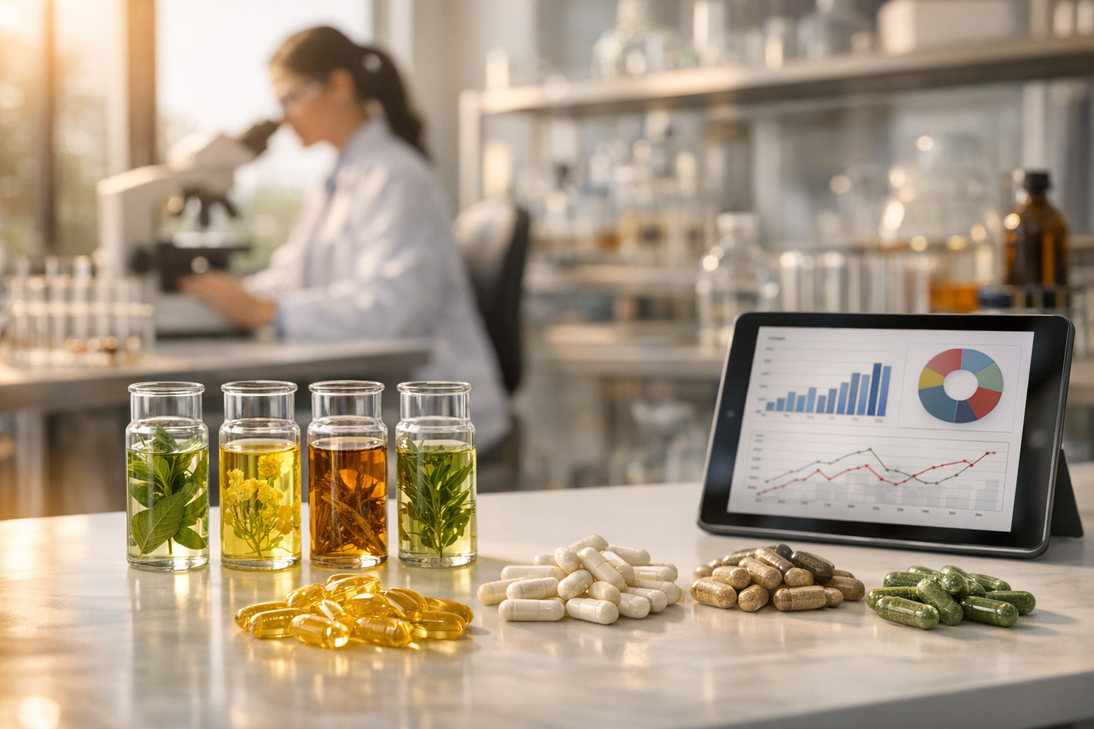 Supplement Industry Daily Briefing May 7 2026 - botanical extracts and supplement capsules in a modern laboratory