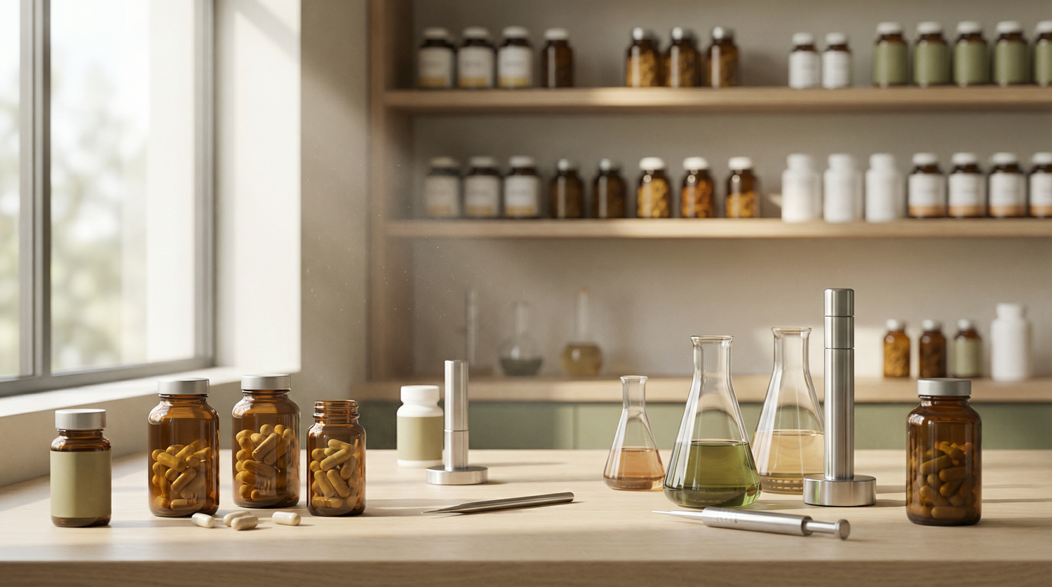 Supplement Industry Daily Briefing February 27 2026 - editorial image of supplement bottles and laboratory equipment