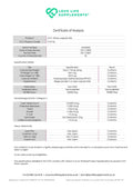 CALM Certificate of Analysis for Love Life Supplements product, showing various specifications and results.