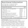 calm Nutritional information and ingredients label for a supplement product.
