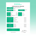 creatine Certificate of Analysis for Love Life Supplements on a green background