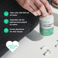 Electrolyte balance supplement bottle with text on a white surface