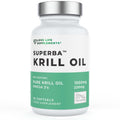 Supplement bottle labeled 'Superba Krill Oil' by Love Life Supplements on a white background