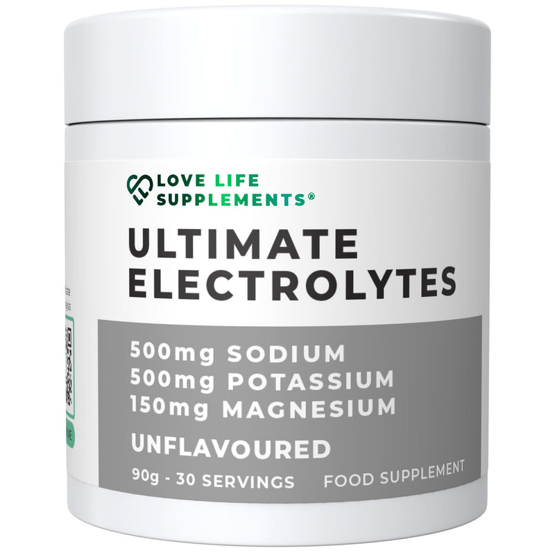Container of Love Life Supplements Ultimate Electrolytes on a white background