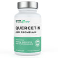 Supplement bottle labeled 'Quercetin and Bromelain' by Love Life Supplements on a white background.