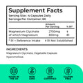 Supplement facts label with magnesium content and certification icons on a white background