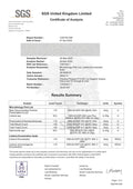 SGS Certificate of Analysis Organic Greens orange and lime with detailed results summary on a white background