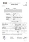 SGS Certificate of Analysis multispore with results summary and SGS logo.