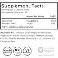 Supplement facts label with vitamins and ingredients on a white background