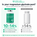 Is your magnesium glycinate pure? Fully reacted bisglycinate is 10-14% elemental magnesium, ours is 11% (303mg from 2,750mg). Above 14% means it is buffered with magnesium oxide